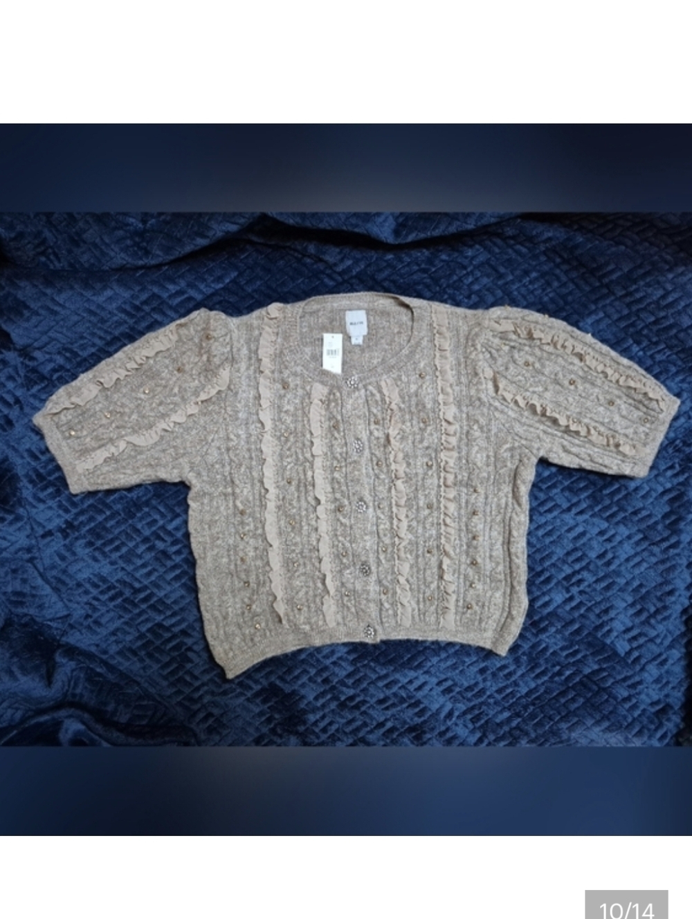 Anthropologie Maeve Short Sleeve Embellished Ruffle Cardigan SZ XL, New W Tags - Picture 9 of 13
